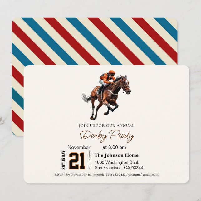 Invitation Fête moderne de derby de chevaux de course équestr (Devant / Derrière)