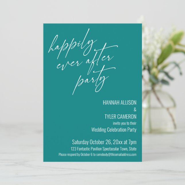 Invitation Fête Moderne de Mariage Teal Réception (Debout devant)