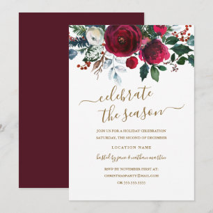 Invitation Fête moderne florale rouge or