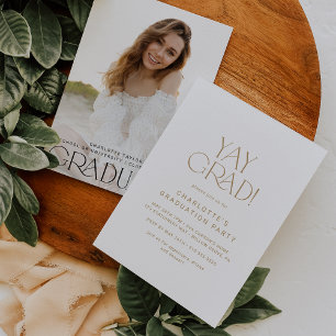 Invitation Fête moderne Gold Yay Grad Photo Graduation