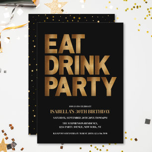 Invitation Fête Moderne Manger Boire Anniversaire Thème Noir