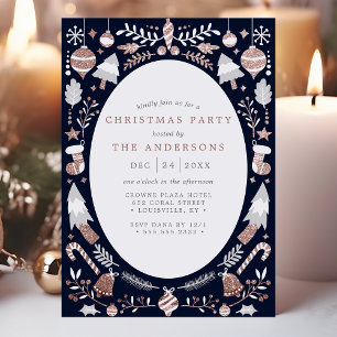 Invitation Fête Moderne Or Rose et Bleu Marine Noël