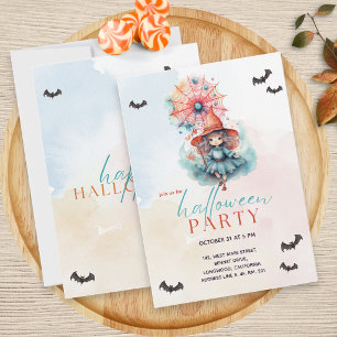 Invitation Fête moderne pastel de sorcière rose Halloween