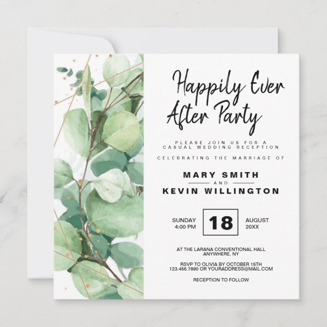 Invitation Fête Moderne Rustique Eucalyptus Pour Toujours (Devant)