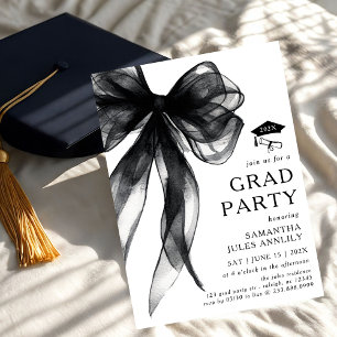 Invitation Fête moderne tendance Black Bow Graduation Party