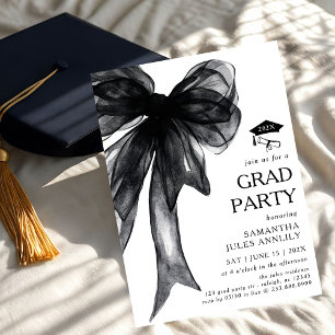 Invitation Fête moderne tendance Black Bow Graduation Party