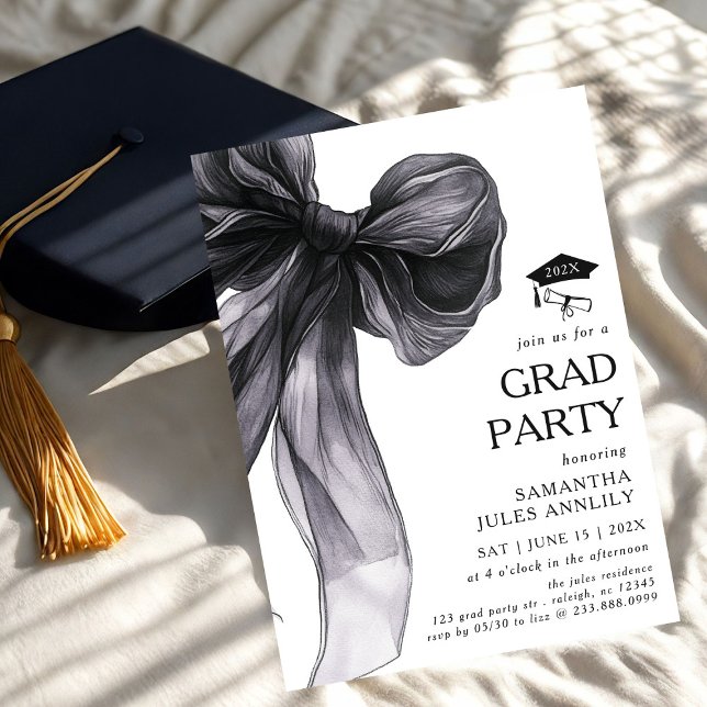 Invitation Fête moderne tendance Black Bow Graduation Party (Créateur téléchargé)