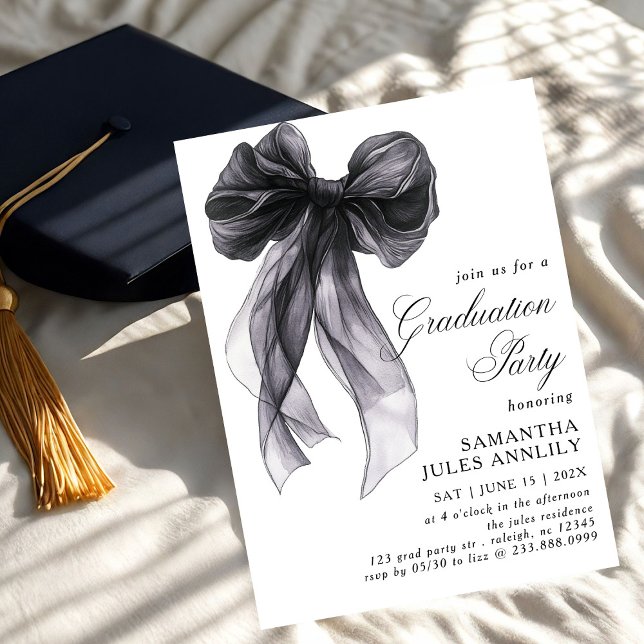 Invitation Fête moderne tendance Black Bow Graduation Party (Créateur téléchargé)