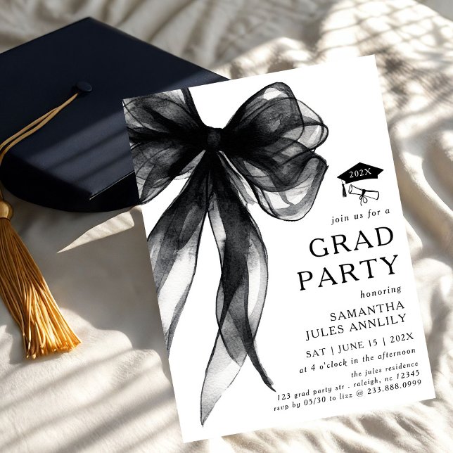Invitation Fête moderne tendance Black Bow Graduation Party (Créateur téléchargé)