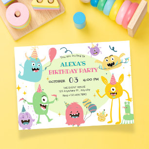 Invitation Fête monstre coloré et drôle