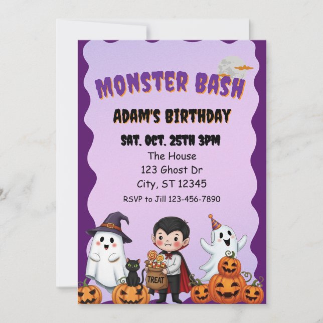 Invitation Fête monstrueuse, anniversaire Halloween (Devant)