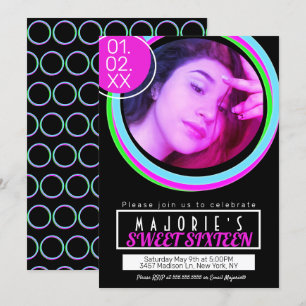 Invitation Fête Néon Sweet Sixteen Style Club Glow