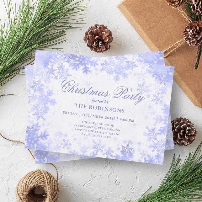 Invitation Fête Noël Marine Blue Snowflakes (Festive Holiday Christmas Navy Blue Snowflakes Invitation)
