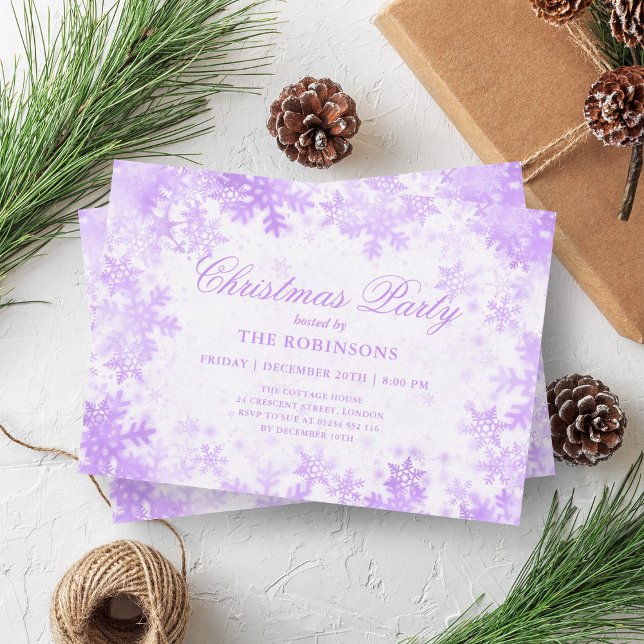 Invitation Fête Noël Pneus pourpres Snowflakes (Festive Holiday Christmas Purple Snowflakes Invitation)