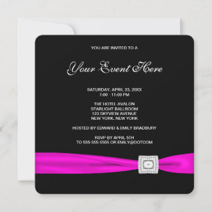 Invitation Fête noir et rose vif