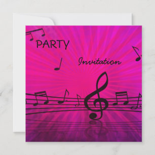Invitation fête notes de musique rose