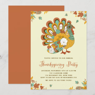 Invitation Fête Orange Florale Turquie Thanksgiving Party