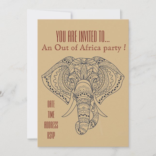 Invitation Fête Out of Africa sur le thème des éléphants afri (Devant)