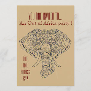 Invitation Fête Out of Africa sur le thème des éléphants afri