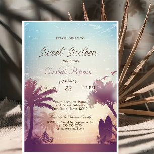 Invitation Fête Palms Beach Surfboard Sweet 16
