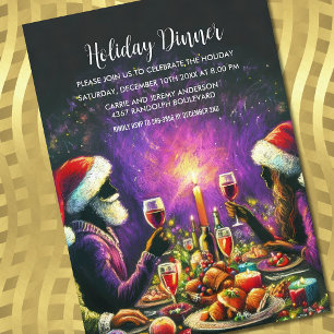 Invitation Fête Pastel Dessin Père Noël violet