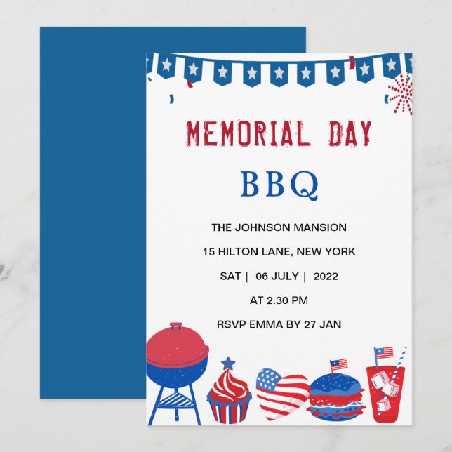 Invitation Fête patriotique de la journée commémorative des É (Devant / Derrière)