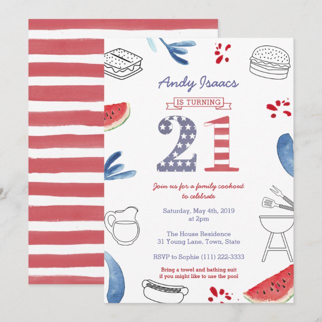 Invitation Fête patriotique du 21e anniversaire, vingt et un  (Devant / Derrière)