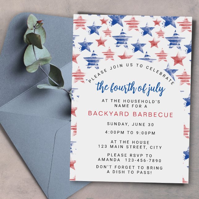 Invitation Fête patriotique du quatre juillet à l'aquarelle (Créateur téléchargé)