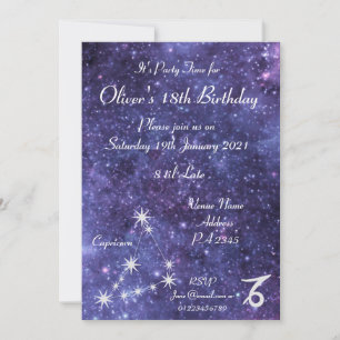 Invitation Fête personnalisée Capricorne Zodiaque Galaxie