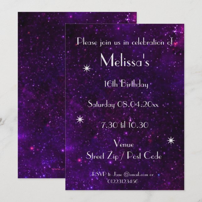 Invitation Fête personnalisée de la Galaxie (Devant / Derrière)