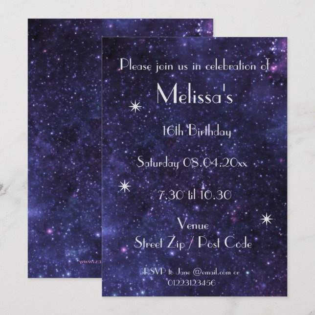Invitation Fête personnalisée de la Galaxie (Devant / Derrière)