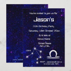 Invitation Fête personnalisée du zodiaque Balance Galaxie