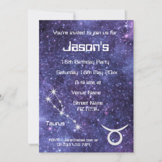 Invitation Fête personnalisée du zodiaque Taureau Galaxie