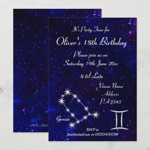 Invitation Fête personnalisée Gémeaux Zodiaque Galaxie