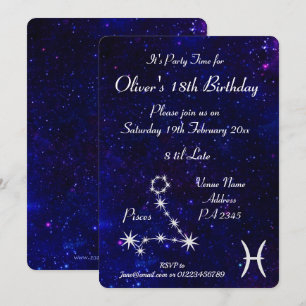 Invitation Fête personnalisée Poissons Zodiaque Galaxie