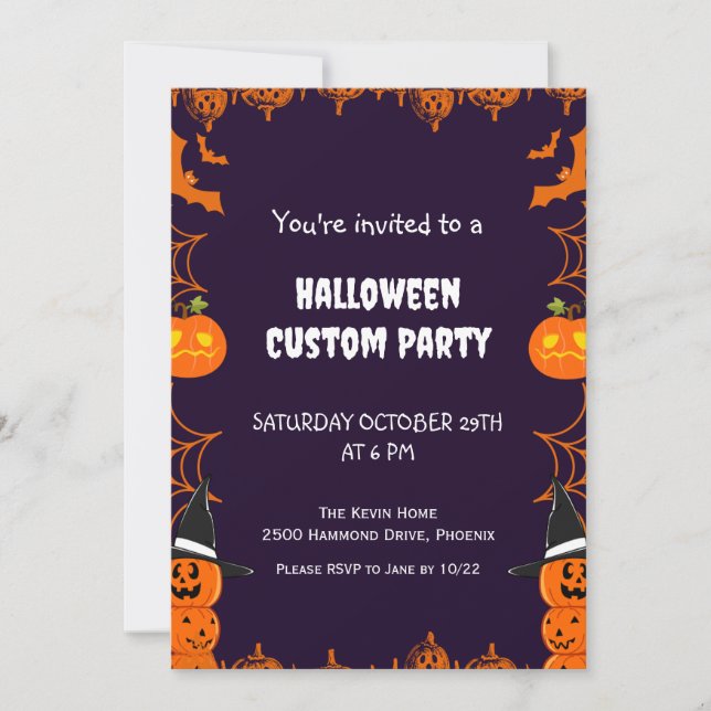 Invitation Fête personnalisée pour enfants Halloween (Devant)