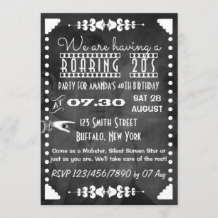 Invitation Fête personnalisée sur tableau noir des années 20