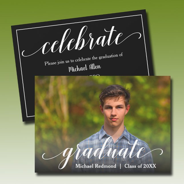 Invitation Fête Photo Moderne Graduation (Modern graduation photo party invitations - PRINTED and/or INSTANT DOWNLOAD)