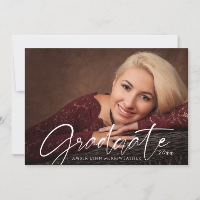 Invitation Fête Photo Simple Chic White Script (Devant)