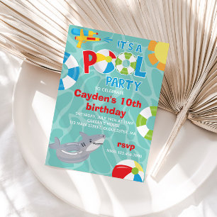 Invitation Fête piscine requin flotteur géant Eté garçon Anni