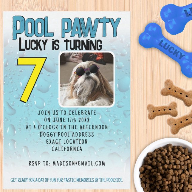 Invitation Fête piscine toutou chien personnalisé avec photo  (Créateur téléchargé)