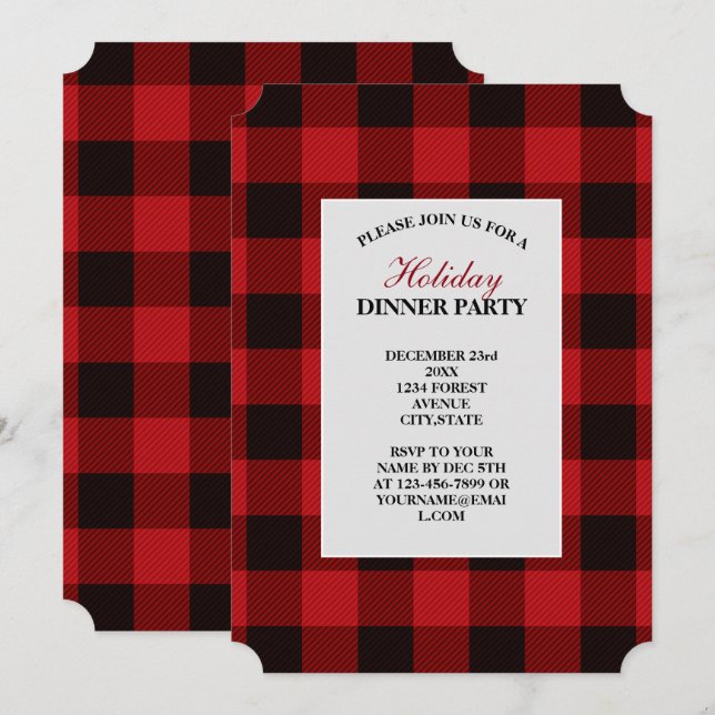 Invitation fête plaid rouge rustique d'hiver bûcheron (Devant / Derrière)