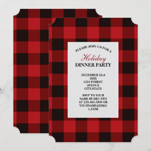 Invitation fête plaid rouge rustique d'hiver bûcheron