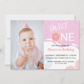 Invitation Fête Précieuse Rose Pour Bébé Fille 1er Anniversai