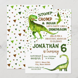 Invitation Fête préhistorique Dino T-Rex