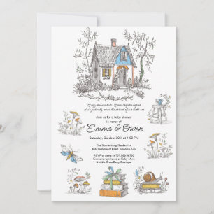 Invitation Fête Prénatale au thème de Cottagecore et de Livre