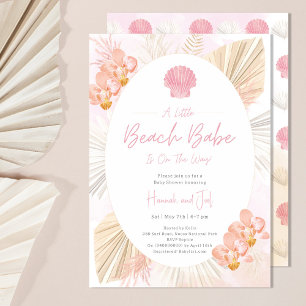 Invitation Fête prénatale Baby Girl Océan bohème rose coquill