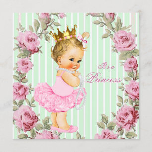 Invitation Fête Prénatale Bébé Ballerine Rose Menthe Rose