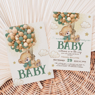 Invitation Fête Prénatale Bébé Ballons Verts Ours