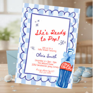 Invitation Fête Prénatale Bébé Bleu Elle est Prête à Pop Soda